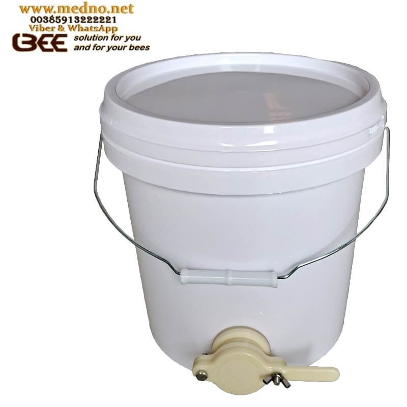Posuda ( kanta ) za med(pvc) 30kg sa slavinom 30L Plastic Honey Bucket With Honey Gate / tap 30-Liter-Honigeimer aus Kunststoff mit Honigverschluss / Zapfhahn Secchio per miele in plastica da 30 litri con porta miele / rubinetto Cubo de miel de plástico 30L con puerta de miel / grifo Seau à miel en plastique 30L avec porte à miel / robinet